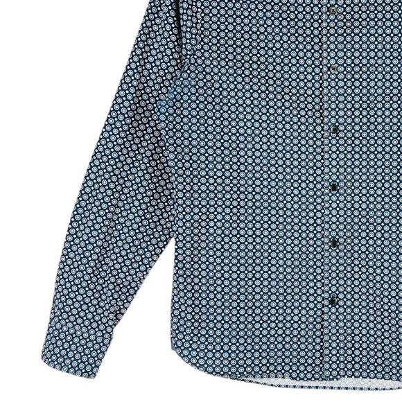 Van Heusen Men's Navy Floral Print Button-Up Shirt Size M 15-15.5 Long Sleeve - Picture 5 of 10